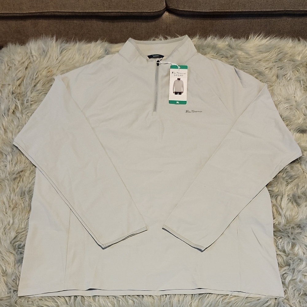 Ben Sherman Men's Sport Quarter Zip Light Gray Long Sleeve Shirt- size XL